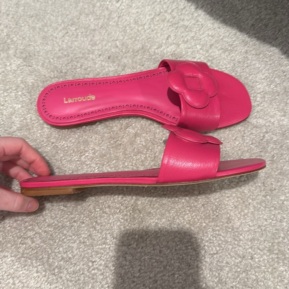 NWOT Larroude Flora flat leather mule sandal in pink - Picture 3 of 4